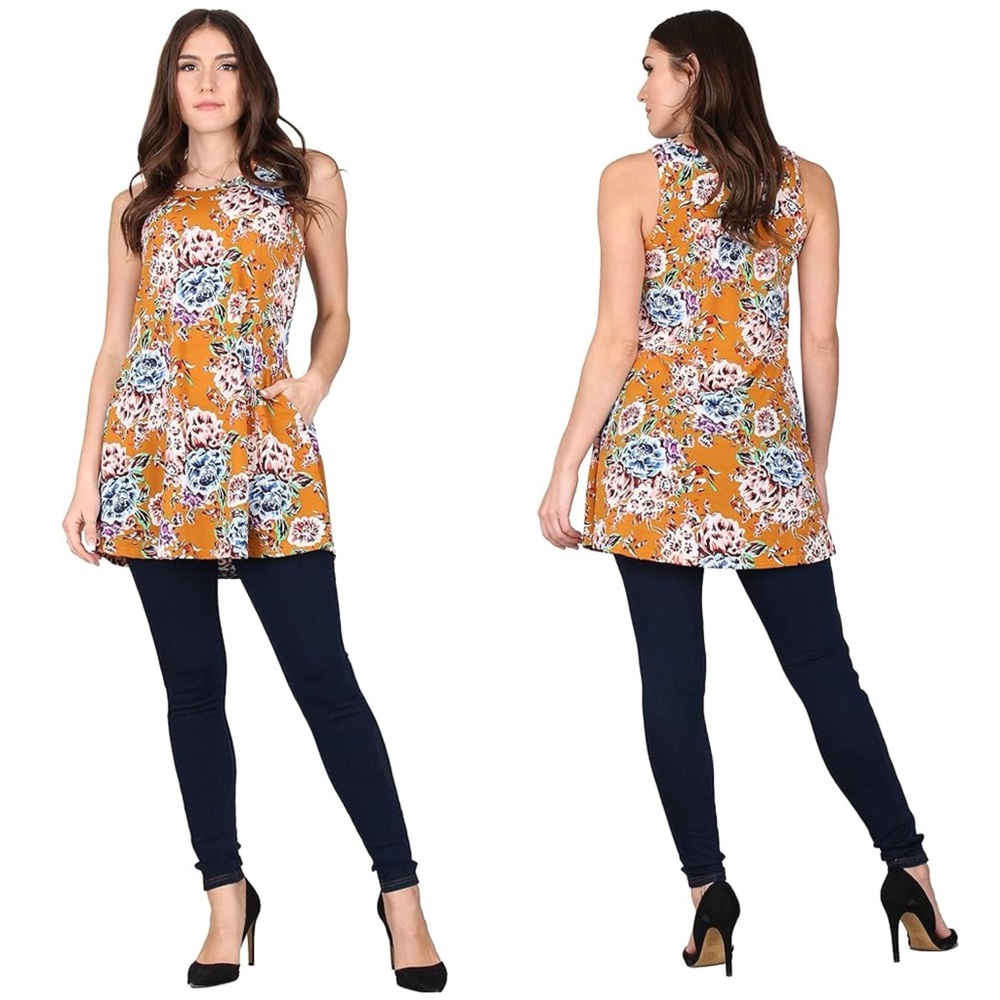 NWT Lildy Vibrant Floral Sleeveless Pocket Swing Tunic Top - L/XL
